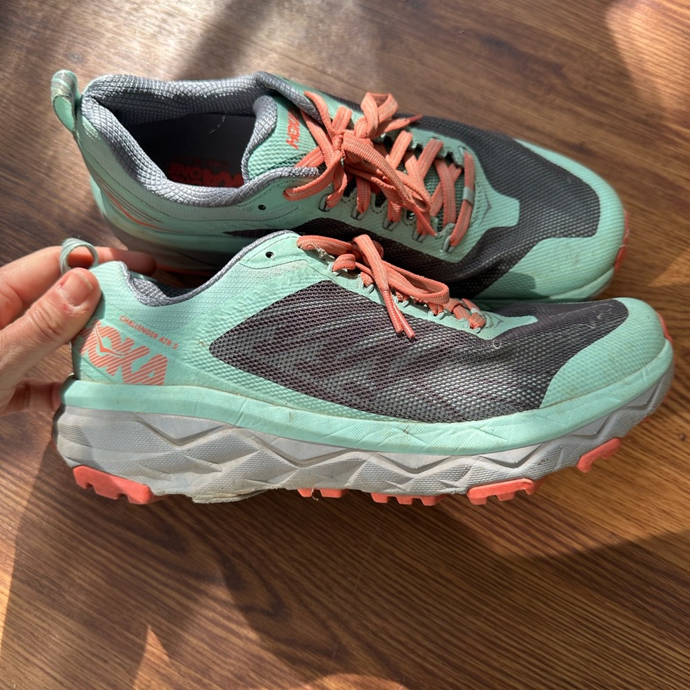Hoka Mint and Coral Running Shoes